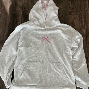 Gray Hoodie with Pink Bow Accent